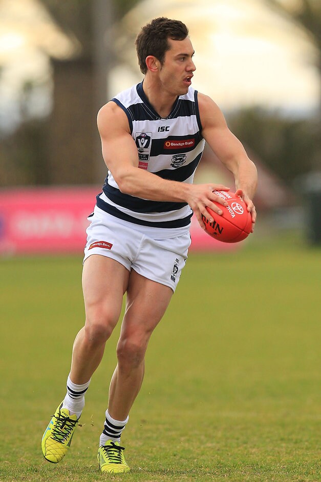 VFL 2015 Rd 16 - Frankston v Geelong MELBOURNE, AUSTRALIA - AUGUST 02: Daniel Menzel of Geelong in action during the round 16 VFL match between Frankston and Geelong at Frankston Oval on August 2, 2015 in Melbourne, Australia. (Photo by Graham Denholm/AFL Media/Getty Images)
